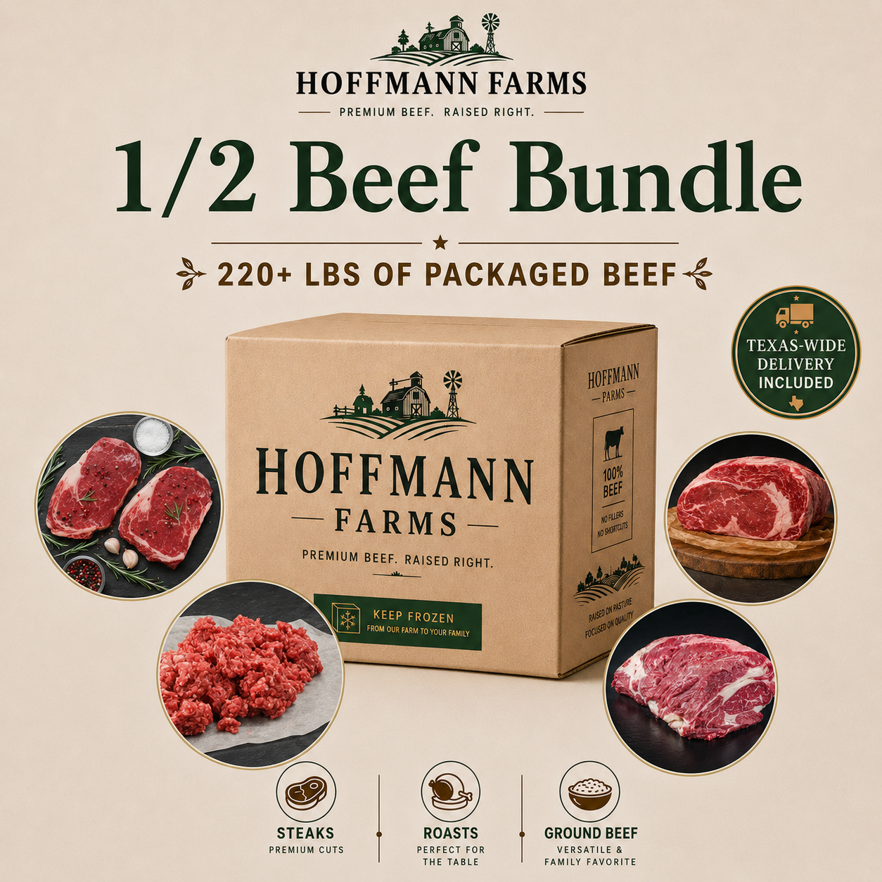 Half Beef Share Deposit – 220+ lbs Packaged Beef | Free Texas Delivery